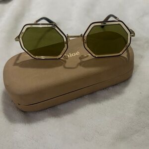 Chloé Gold Frame Sunglasses with Olive Green Lenses